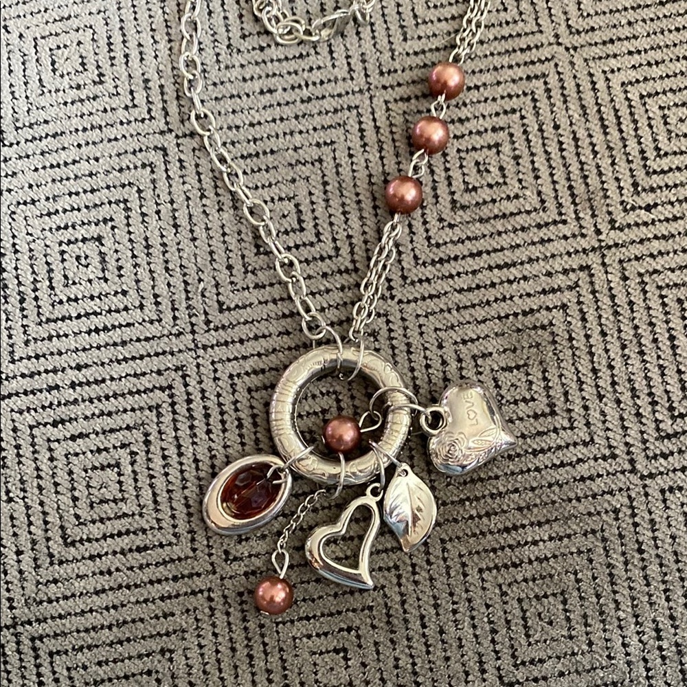 Silver and Brown Charm Necklace